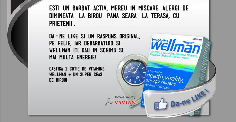 Castiga 1 cutie de vitamine WELLMAN + un super ceas de birou! VEZI ce trebuie sa faci:
