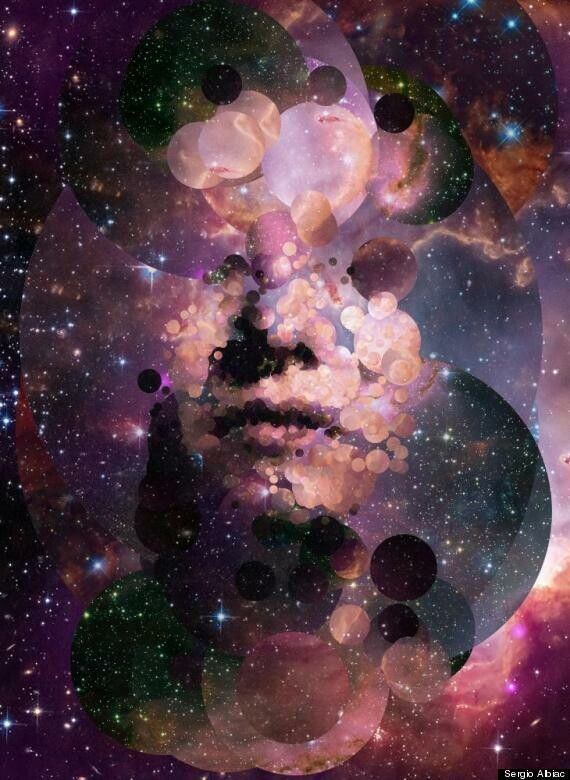 Ai vazut vreodata cum arata un portret "hiptotic"? Un artist a realizat portrete create cu ajutorul imaginilor cu galaxii si stele! FOTO