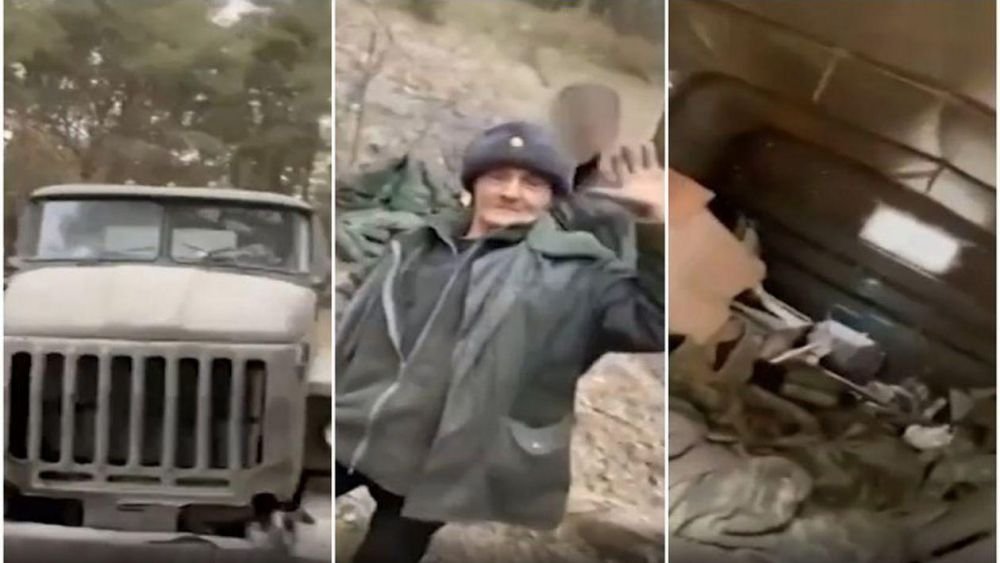 Un bunic le-a furat rușilor un camion cu armament pe care l-a predat apoi trupelor ucrainene - VIDEO