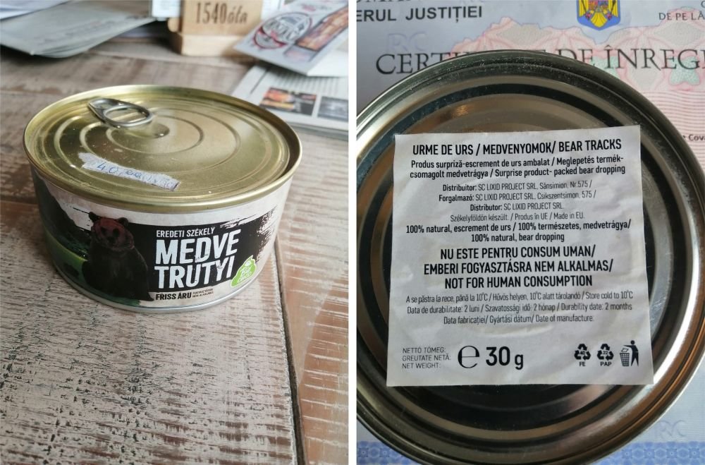 Excremente de urs la conservă vândute ca și „suvenir”: „100% autentic, fără gluten, fără conservanţi, vegan”. Cât costă produsul?