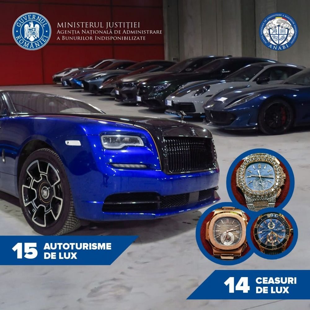 15 mașini și 14 ceasuri de lux, în valoare de 3,6 milioane de euro, au fost confiscate de la frații Tate - FOTO